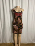 Y2K Earthy Paisley Sequined Asymmetrical Mini Dress  Size S