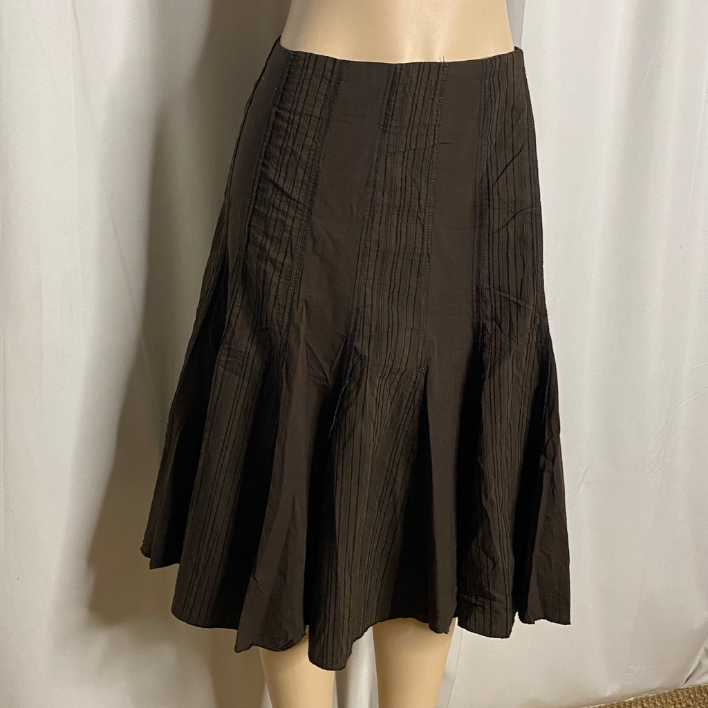Vintage Dark Brown Pin-Tuck Pleated Midi Skirt Size M