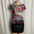 Vintage Graphic Text and Floral Print Mesh Baby Tee  Size S