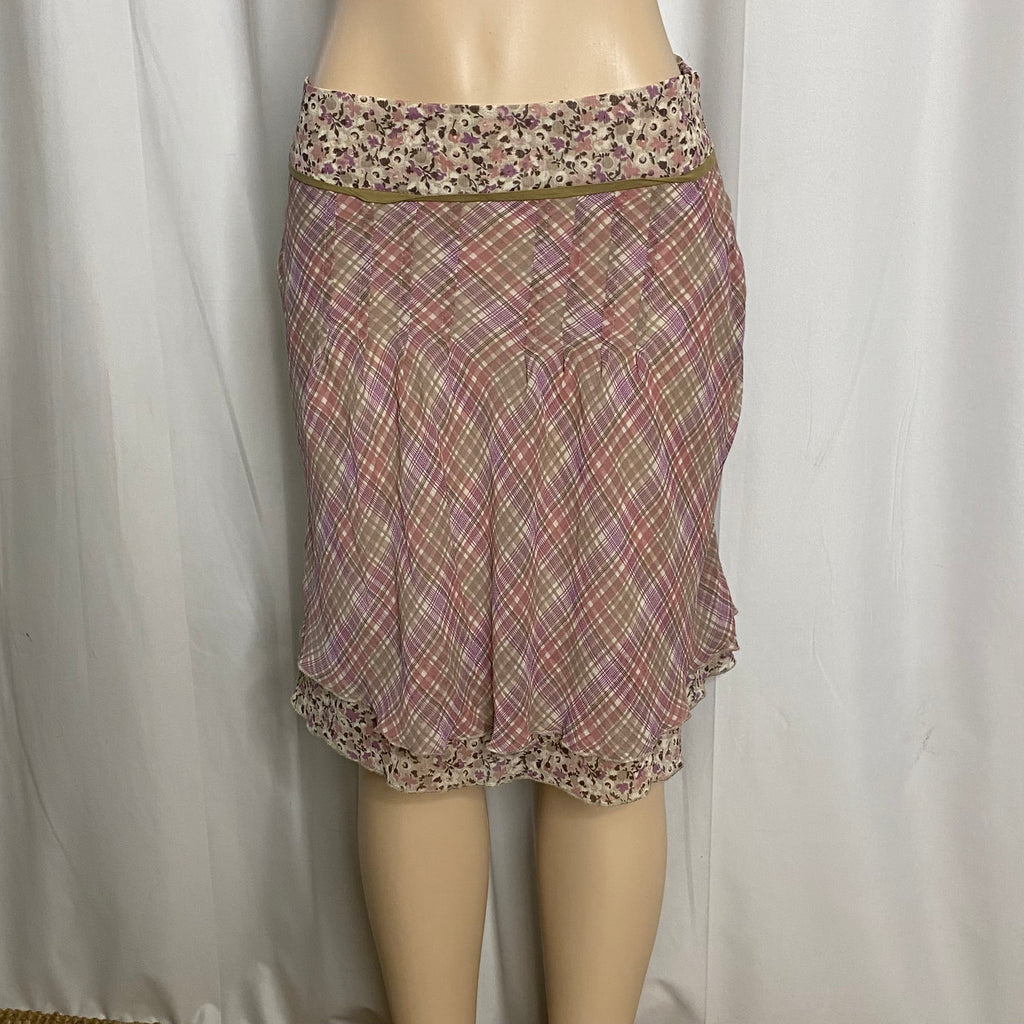 Vintage Y2K Mixed Plaid & Floral Print Midi Skirt  Size M