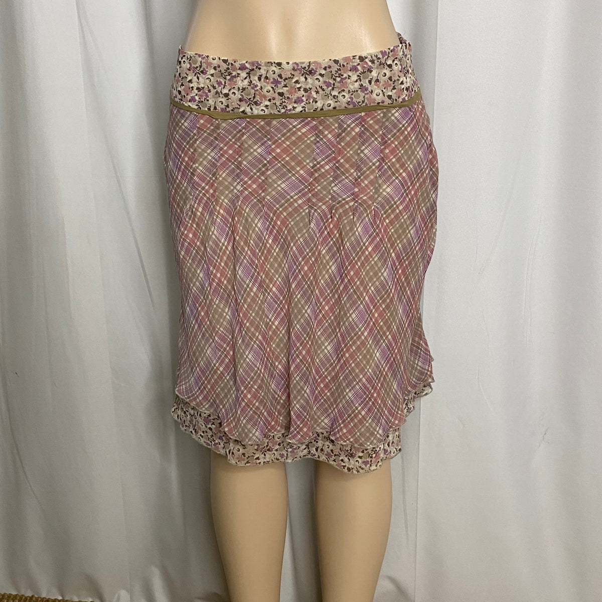 Vintage Y2K Mixed Plaid & Floral Print Midi Skirt  Size M