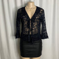 Ruffle-Trimmed Sheer Floral Lace Tie-Front Cardigan  Size S/M