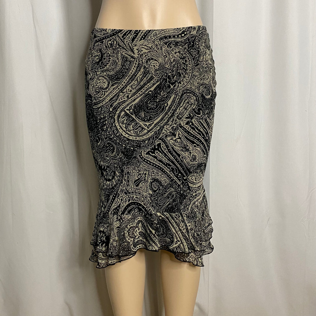 90s/Y2K Whimsigoth Paisley Print Mesh Ruffle Trumpet Skirt  Size M