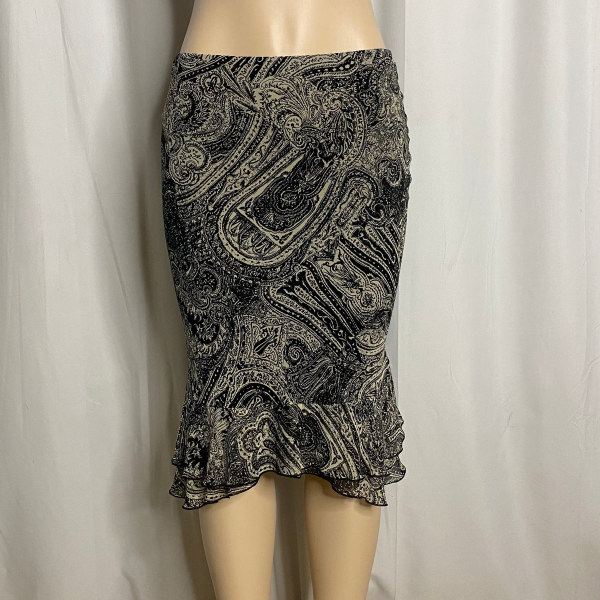 90s/Y2K Whimsigoth Paisley Print Mesh Ruffle Trumpet Skirt  Size M