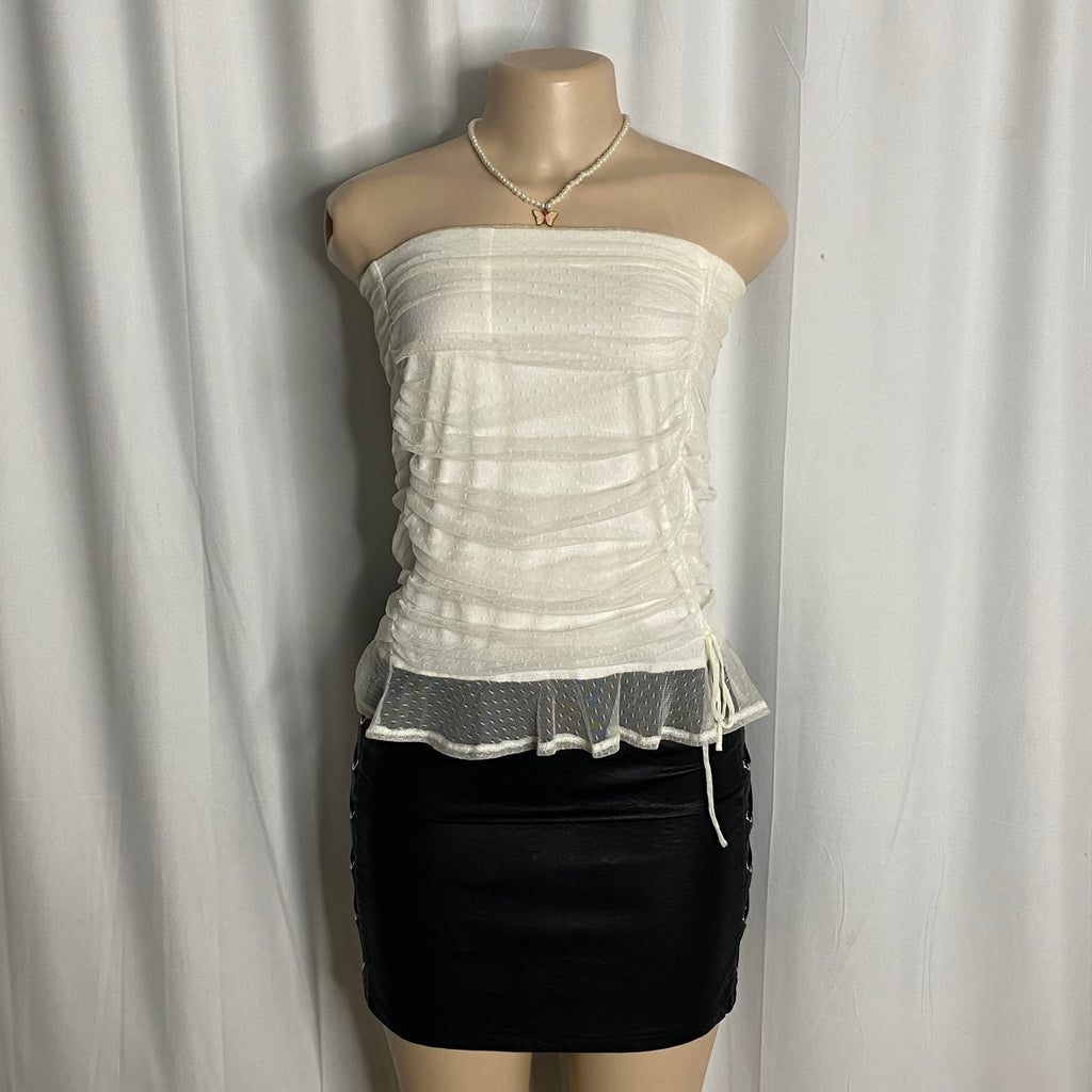 White Ruched Mesh Tube Top   Size S