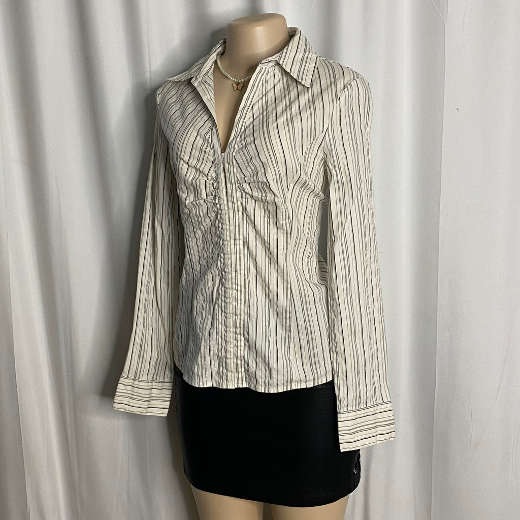 Y2K Striped Fitted Blouse with Ruching  Size L