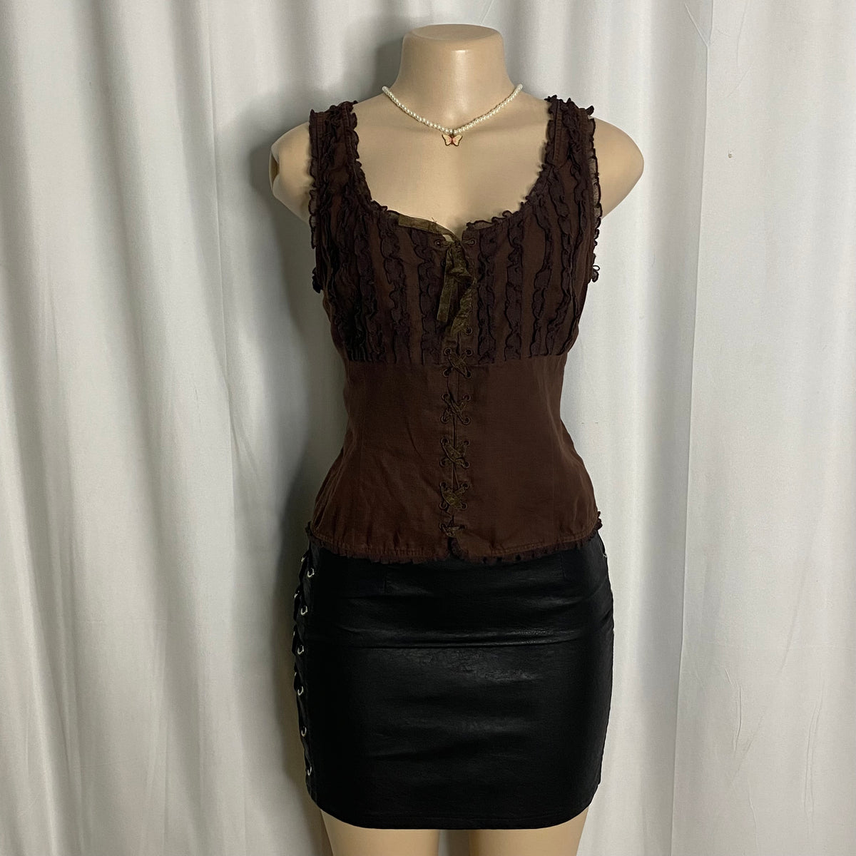 Vintage Y2K Lace-Up Milkmaid Corset Top Size M