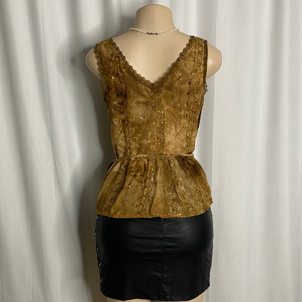 Vintage Cover Girl Earth-Tone Velvet Sequin Camisole Size S