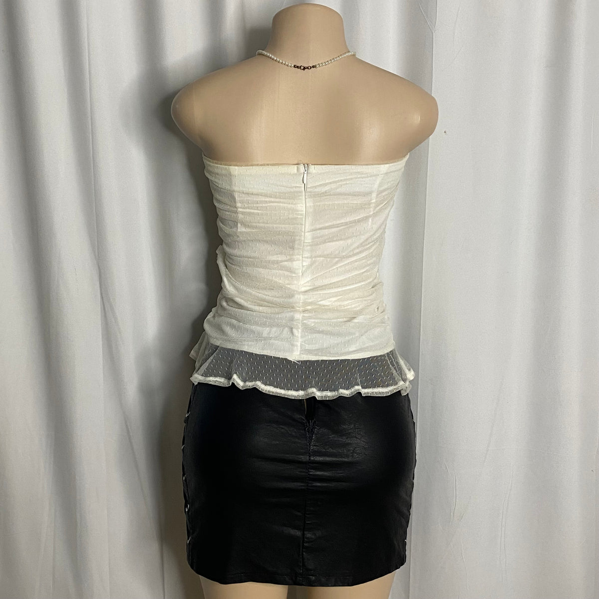 White Ruched Mesh Tube Top   Size S
