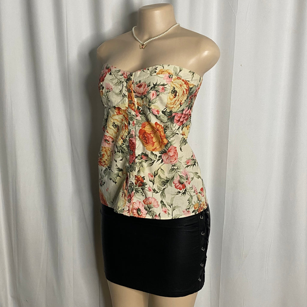 Floral Button-Down Corset Tube Top  Size M