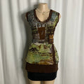Vintage Y2K Mixed Print Asymmetric Mesh Tunic Size L