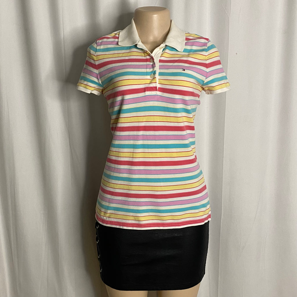 Vintage Tommy Hilfiger Pastel Striped Polo Shirt  Size S/M