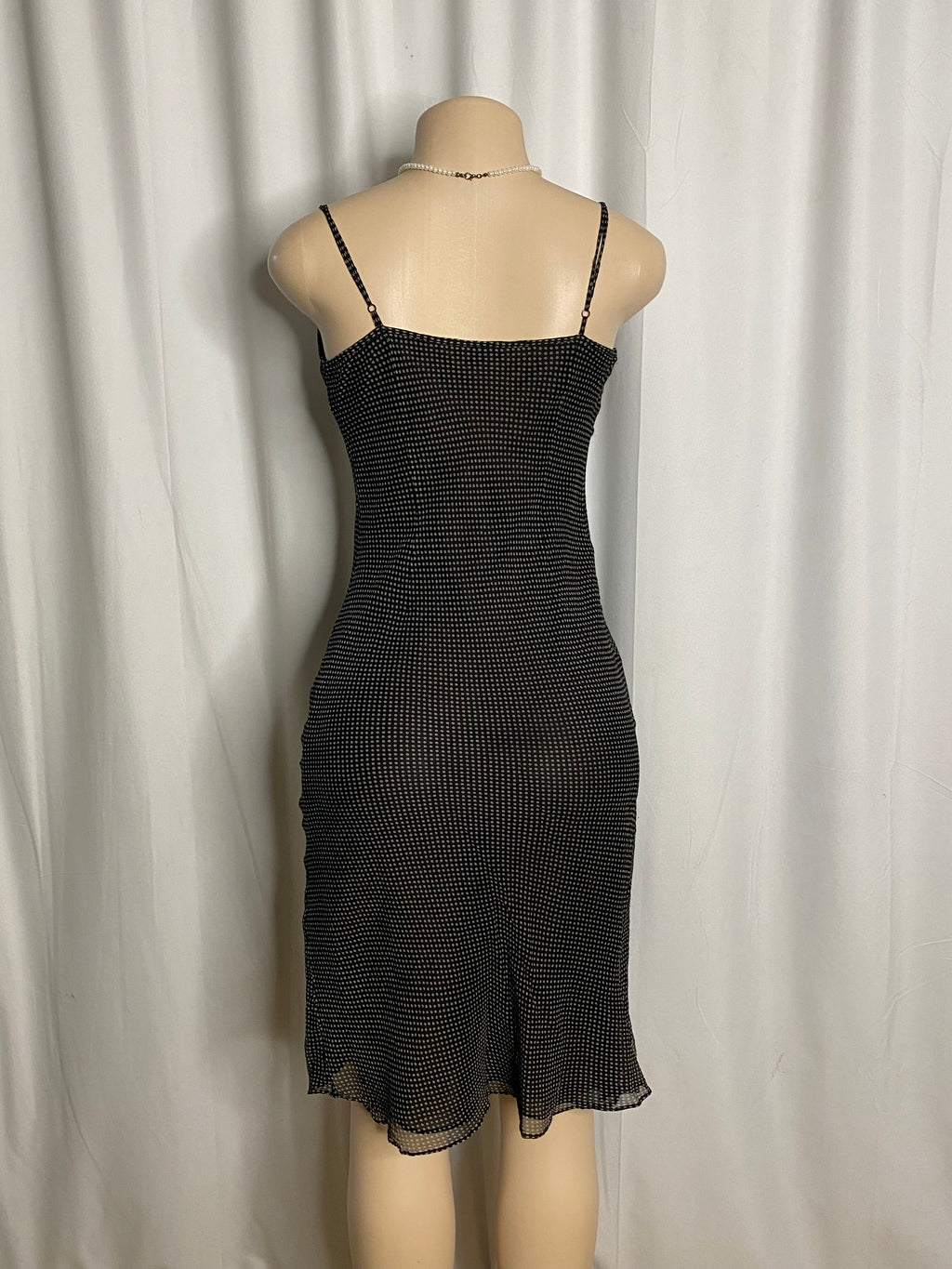 Y2K Black and White Polka Dot Cowl Neck Mesh Slip Dress  Size M