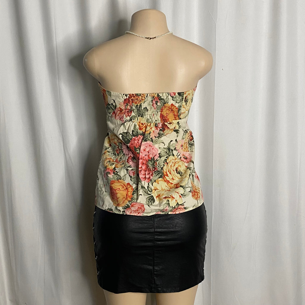 Floral Button-Down Corset Tube Top  Size M