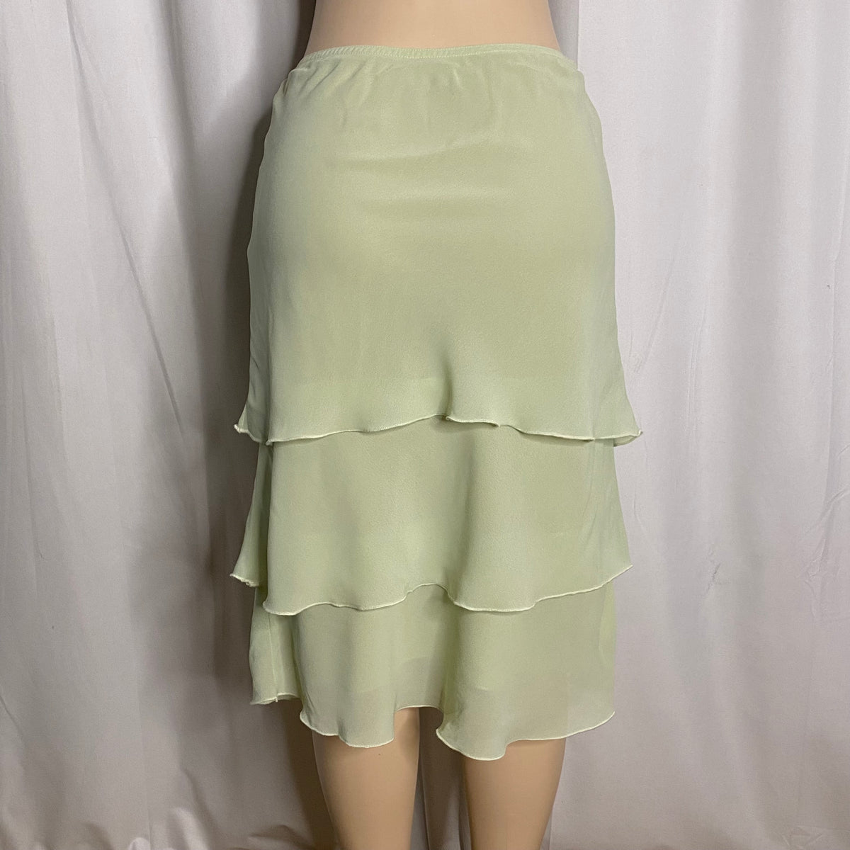 90s/Y2K Fairycore Sage Green Layered Ruffle Tiered Chiffon Skirt Size S