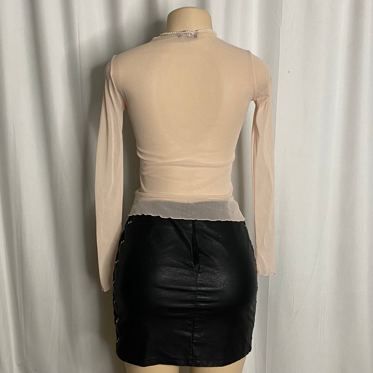 Vintage Sheer Nude Mesh Long Sleeve Top Size S