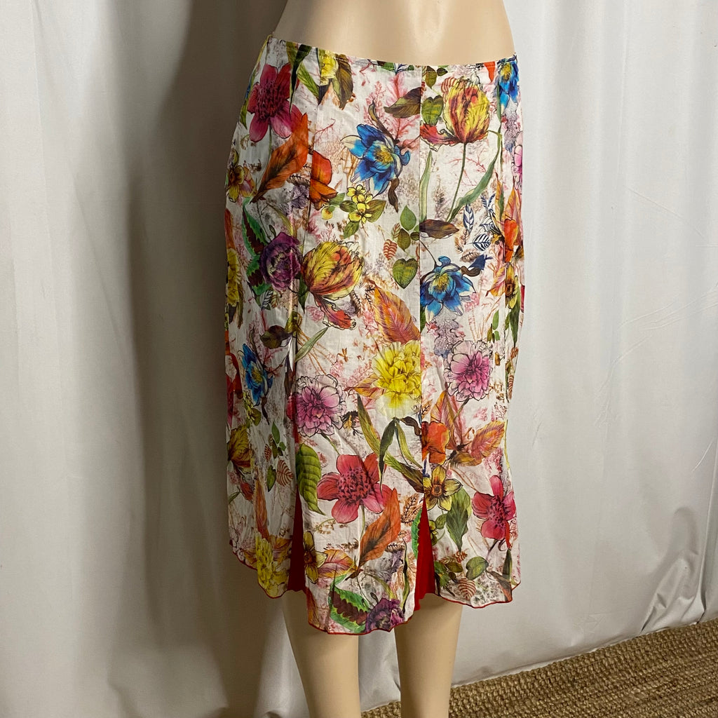 Vintage 90s/Y2K Botanical Garden Floral Print Silk Midi Skirt  Size L