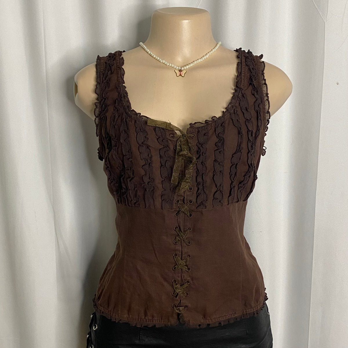 Vintage Y2K Lace-Up Milkmaid Corset Top Size M