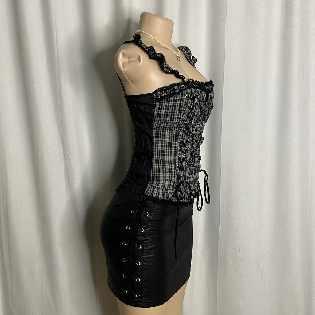 Cyber Punk Plaid Butterfly Bustier Size M