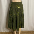Vintage Olive Green Sequin Embroidered Tiered Midi Skirt  Size S/M