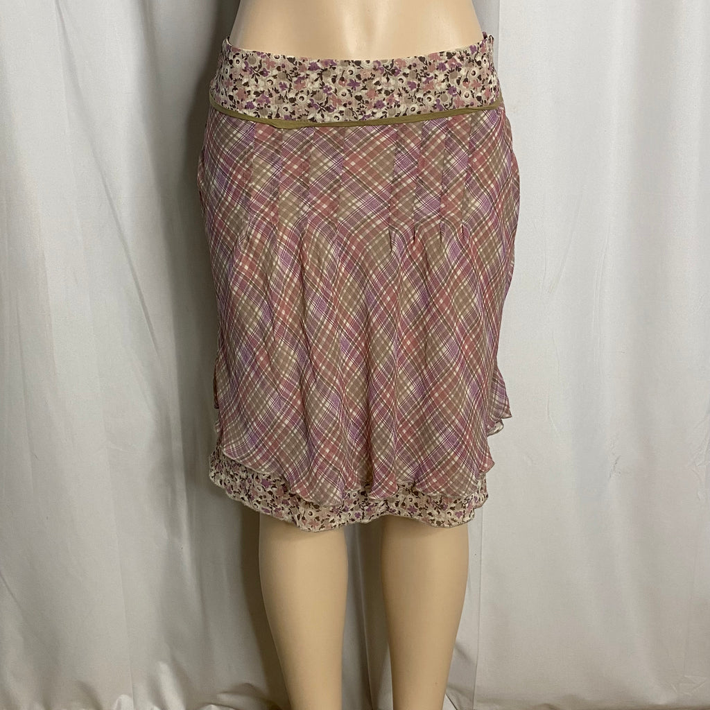 Vintage Y2K Mixed Plaid & Floral Print Midi Skirt  Size M