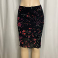 Y2K Black Pink Floral Print Mesh Overlay Knee-Length Skirt Size XS/S