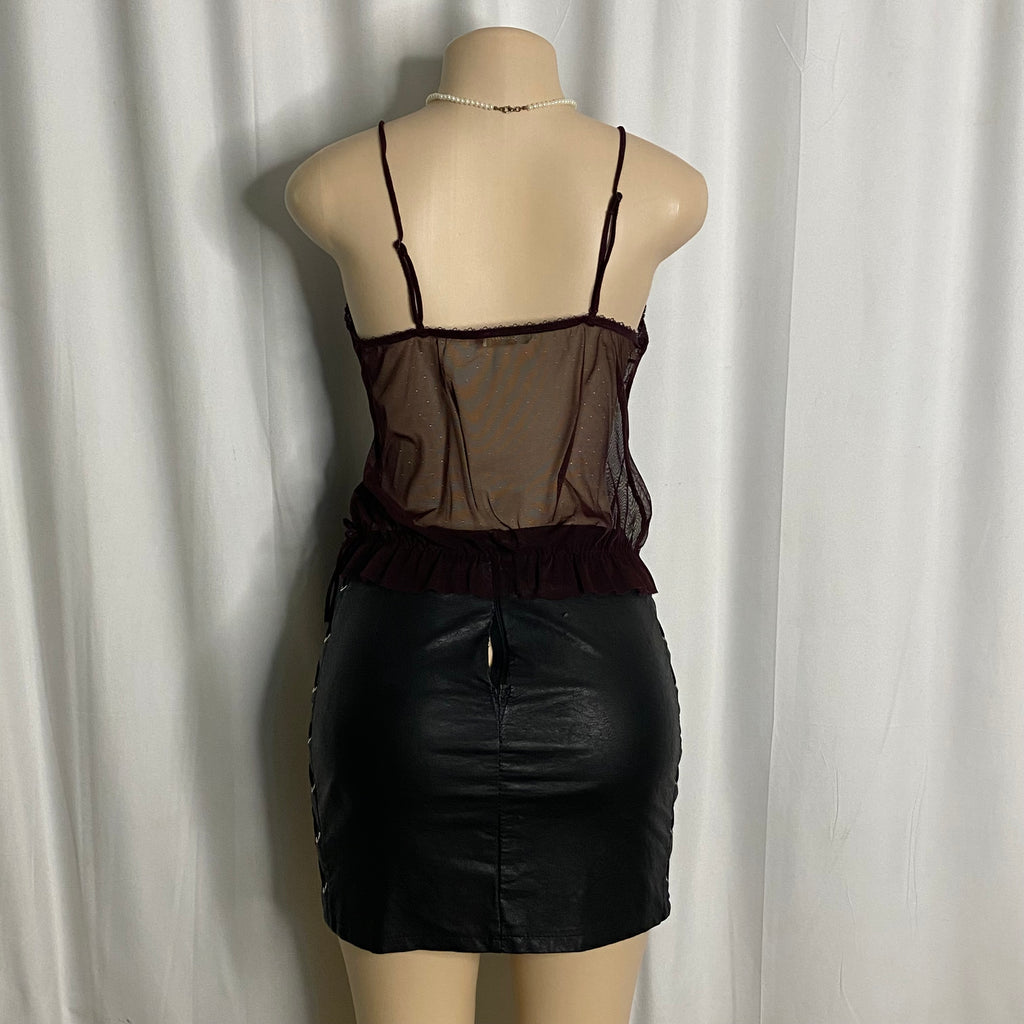 Vintage Burgundy Mesh & Lace Cami Size S