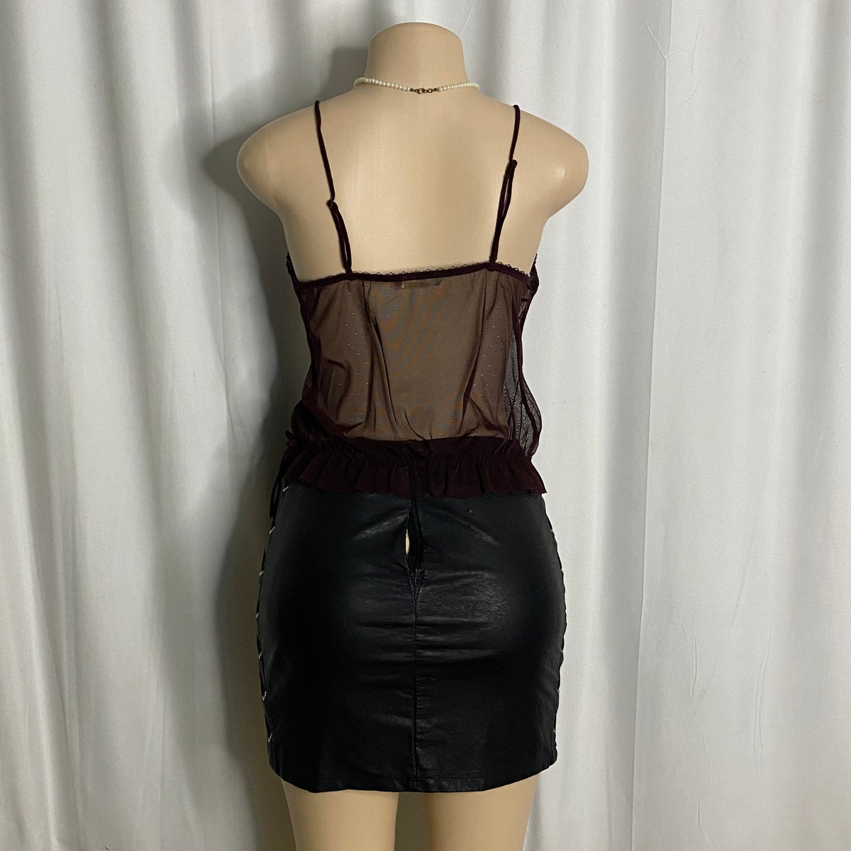 Vintage Burgundy Mesh & Lace Cami Size S