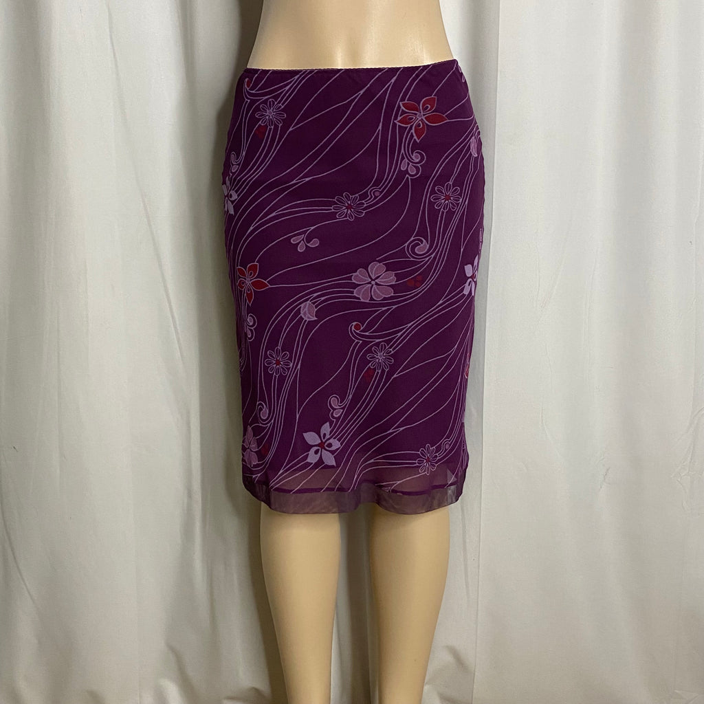 Y2K Purple Floral Mesh Midi Skirt  Size S