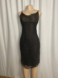 Y2K Black and White Polka Dot Cowl Neck Mesh Slip Dress  Size M