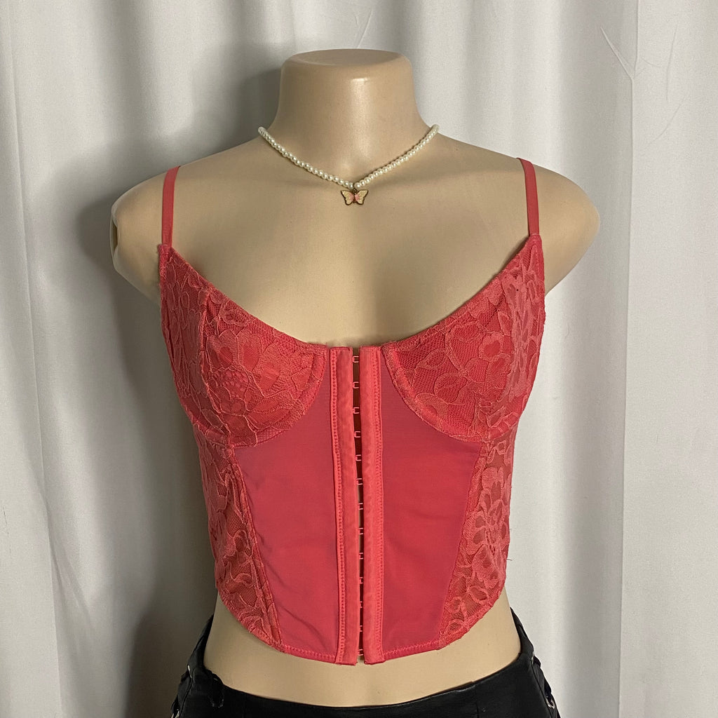 Coquette Coral Lace Corset Cami Size M