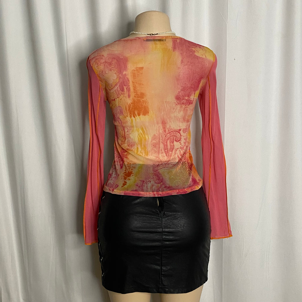 Vintage Maillili Paris Asymmetrical Mesh Wrap Top   Size S