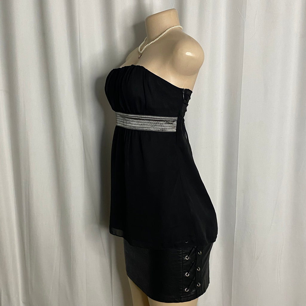 Vintage Black Pleated Strapless Empire Waist Top  Size M