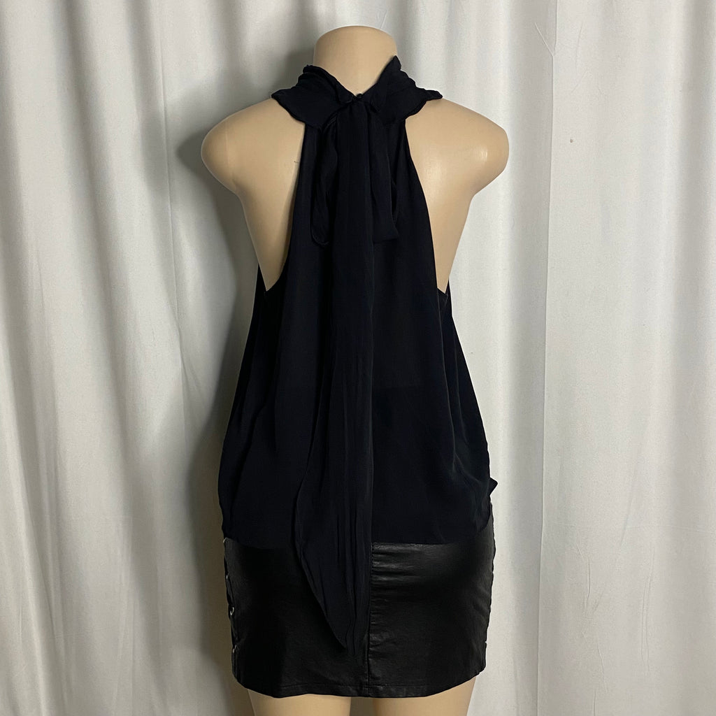 Vintage Black Sheer Halter High-Neck Top  Size L