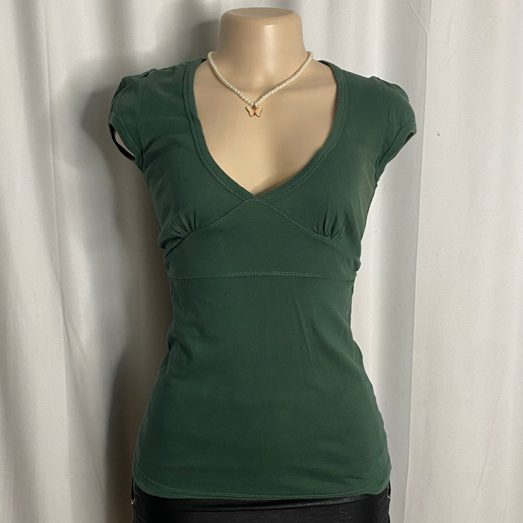 Sage Green Ruched Bust Cap Sleeve Top  Size S
