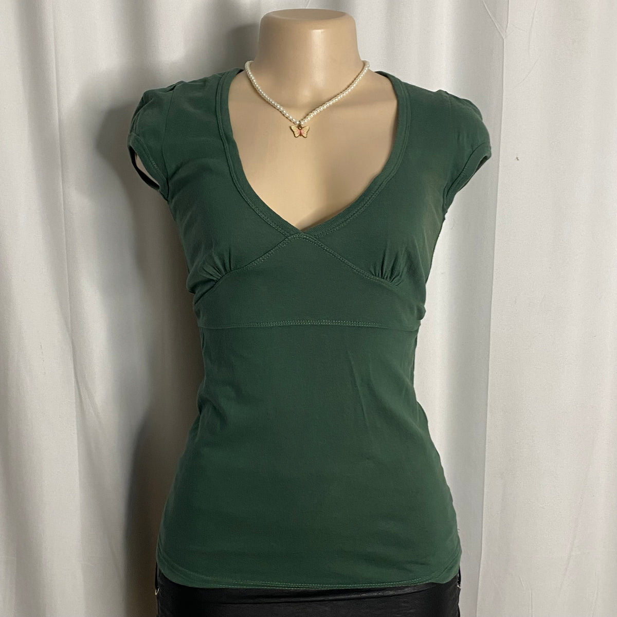 Sage Green Ruched Bust Cap Sleeve Top  Size S