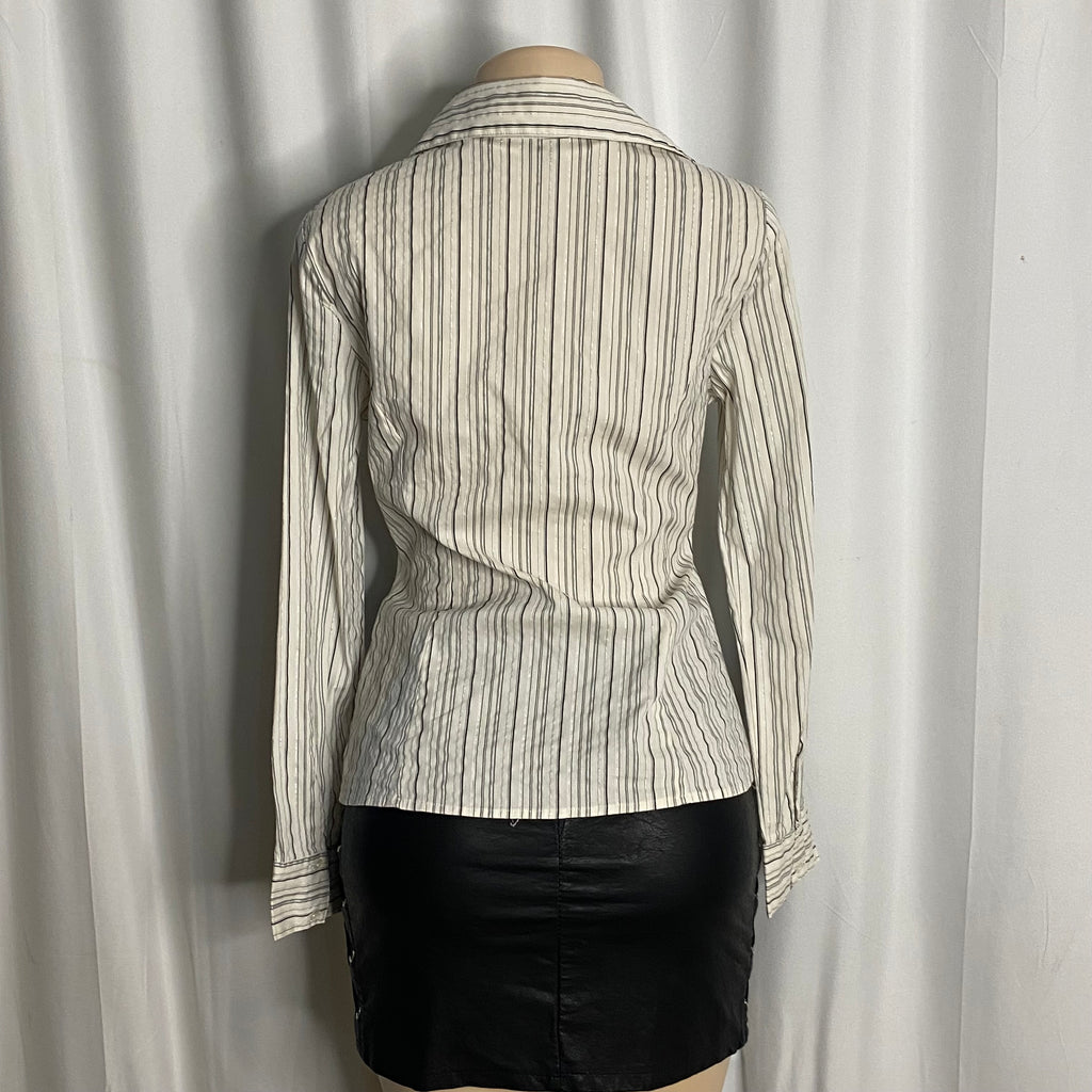 Y2K Striped Fitted Blouse with Ruching  Size L