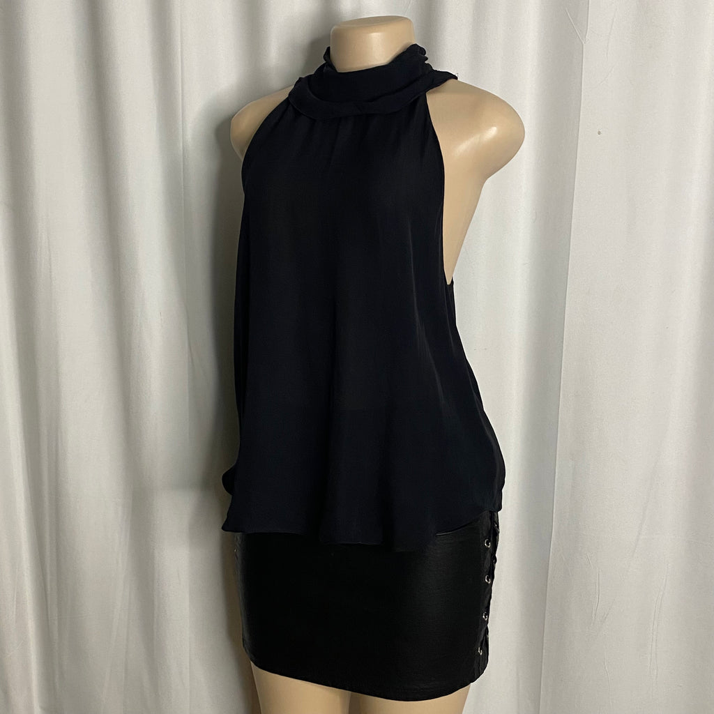 Vintage Black Sheer Halter High-Neck Top  Size L