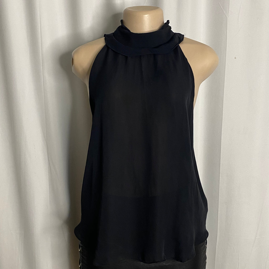 Vintage Black Sheer Halter High-Neck Top  Size L