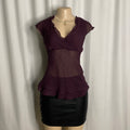 Vintage Plum Shimmer Chiffon Ruffle Wrap Blouse  Size S/M