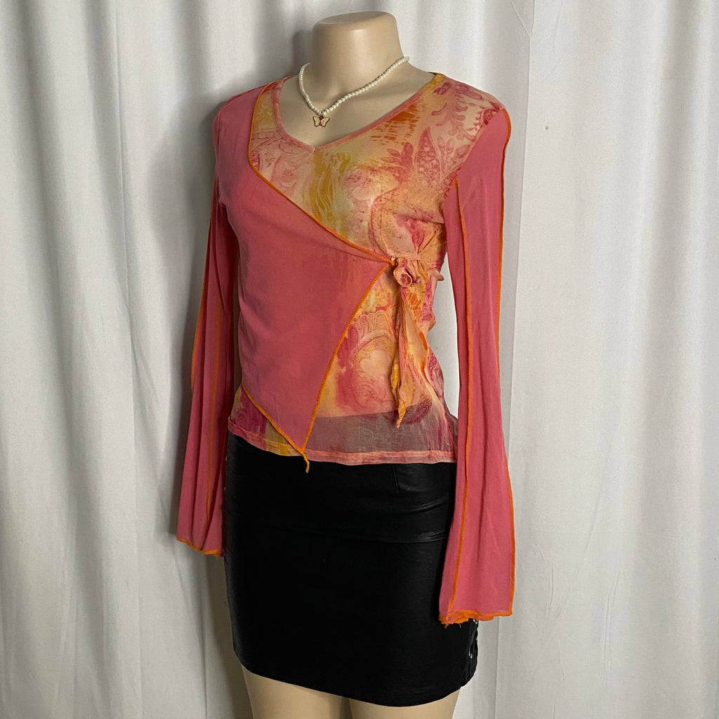 Vintage Maillili Paris Asymmetrical Mesh Wrap Top   Size S