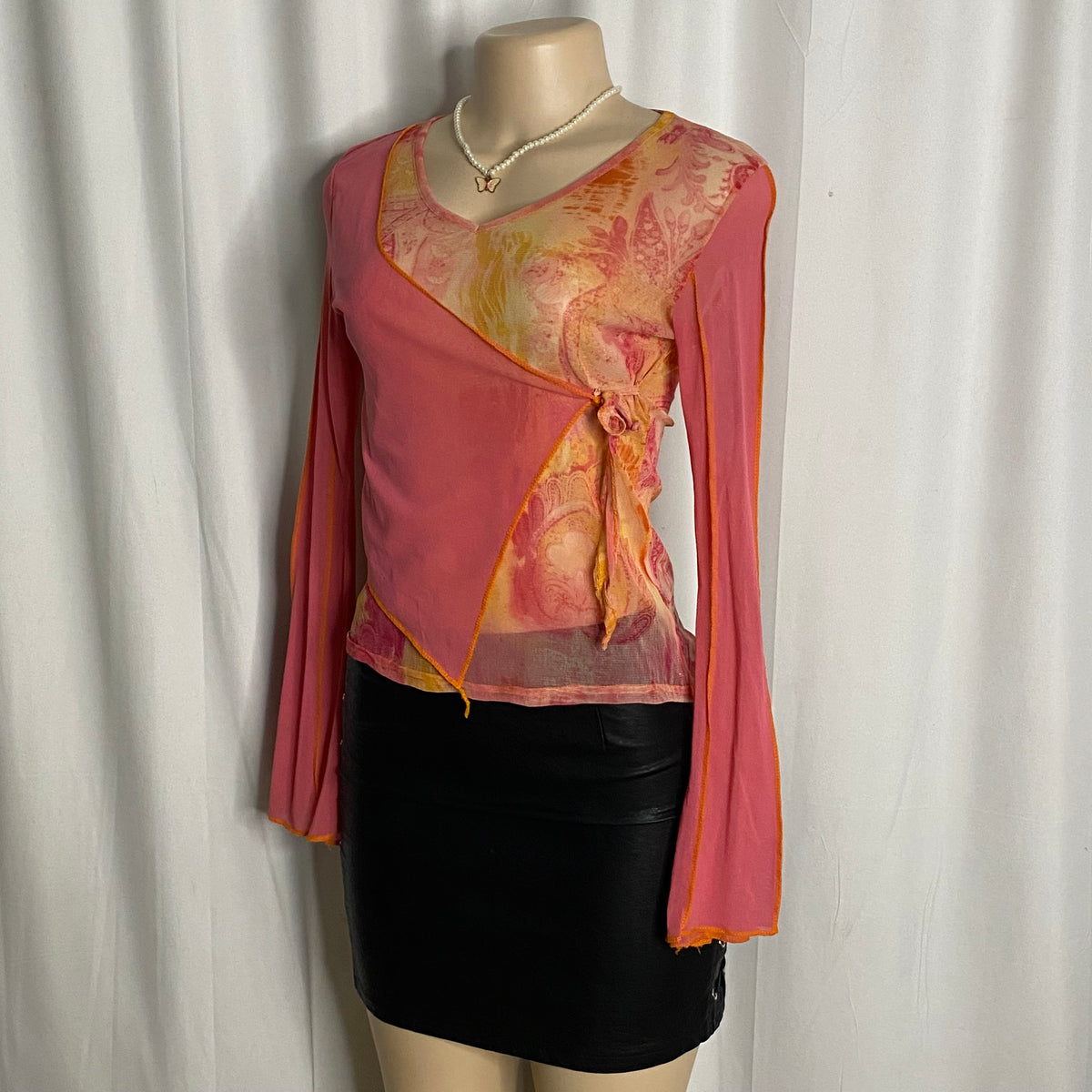 Vintage Maillili Paris Asymmetrical Mesh Wrap Top   Size S