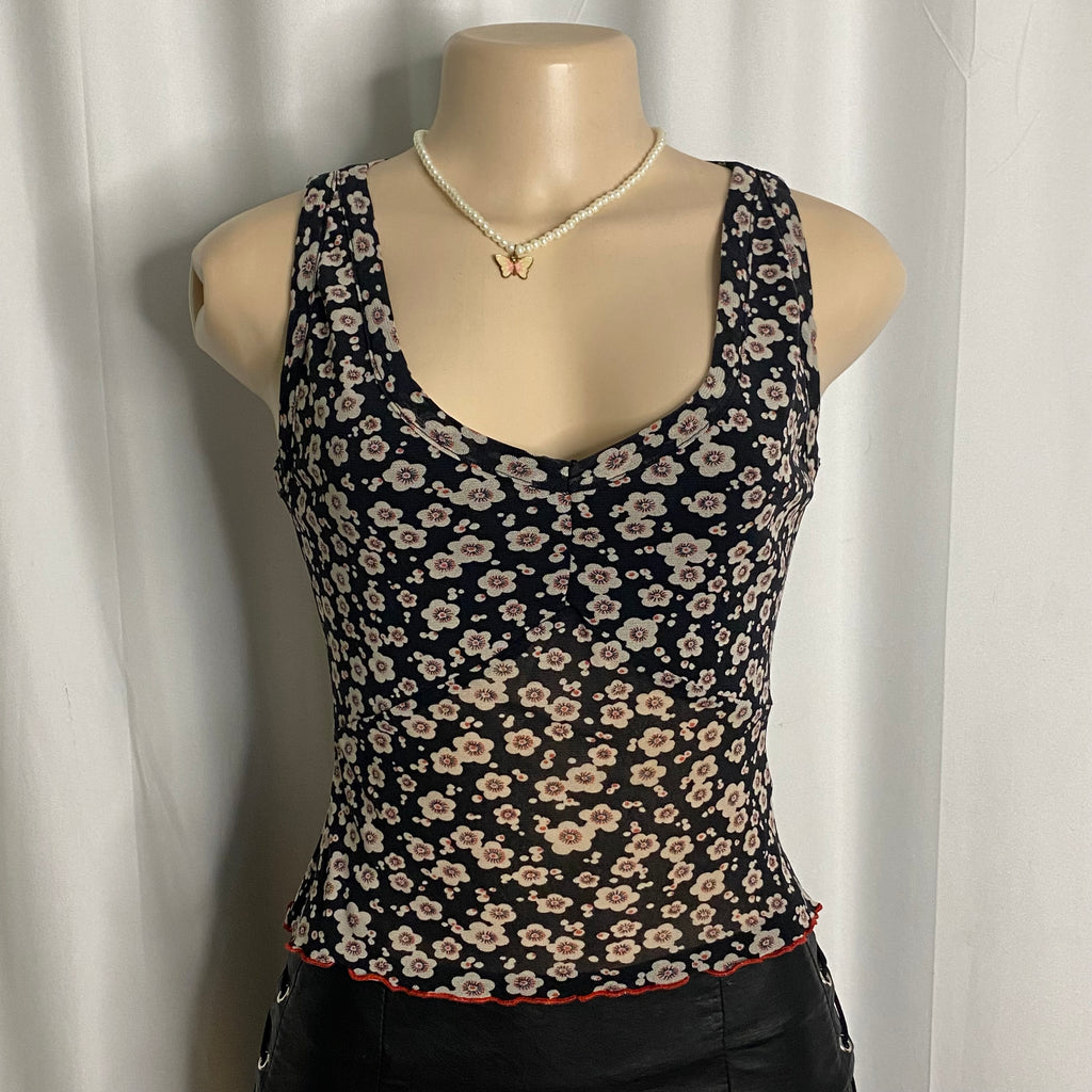 Vintage Y2K Sheer Floral Mesh Tank Top Size S