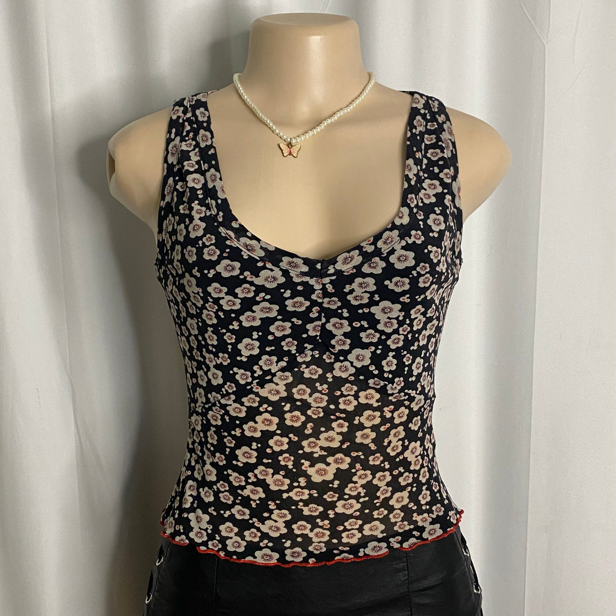 Vintage Y2K Sheer Floral Mesh Tank Top Size S