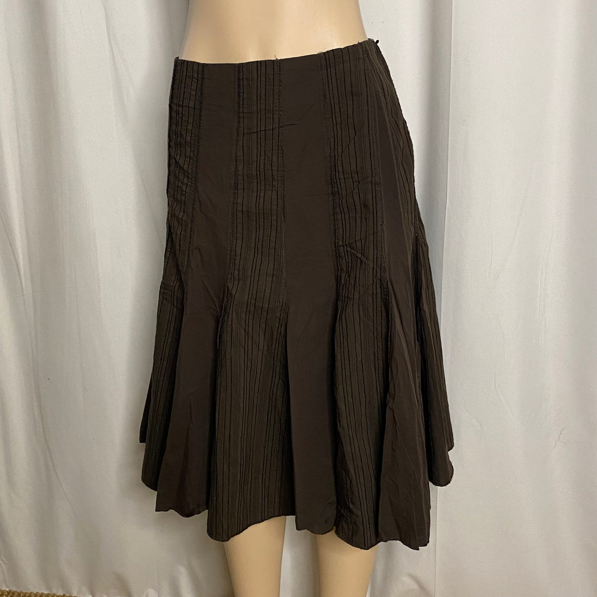 Vintage Dark Brown Pin-Tuck Pleated Midi Skirt Size M