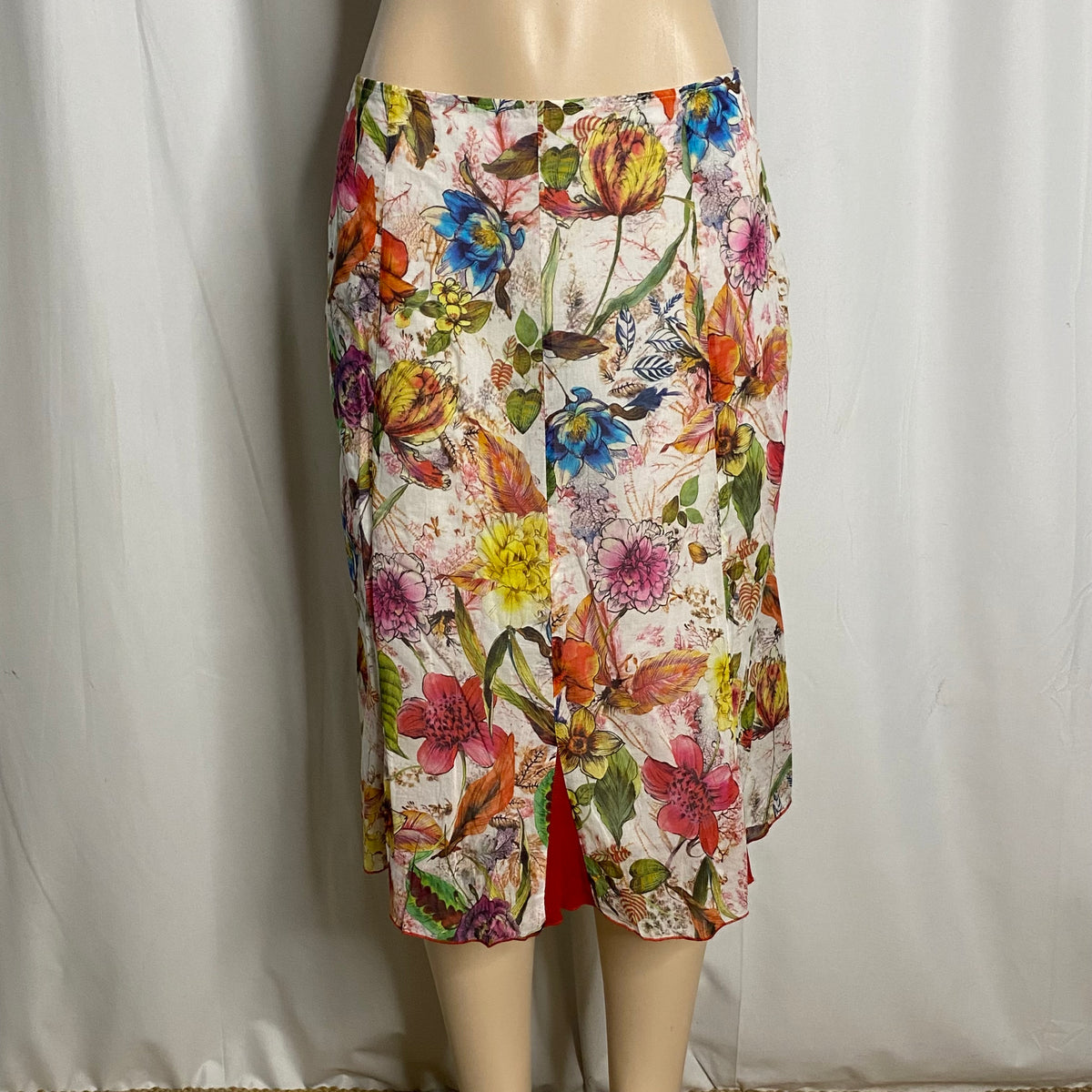 Vintage 90s/Y2K Botanical Garden Floral Print Silk Midi Skirt  Size L