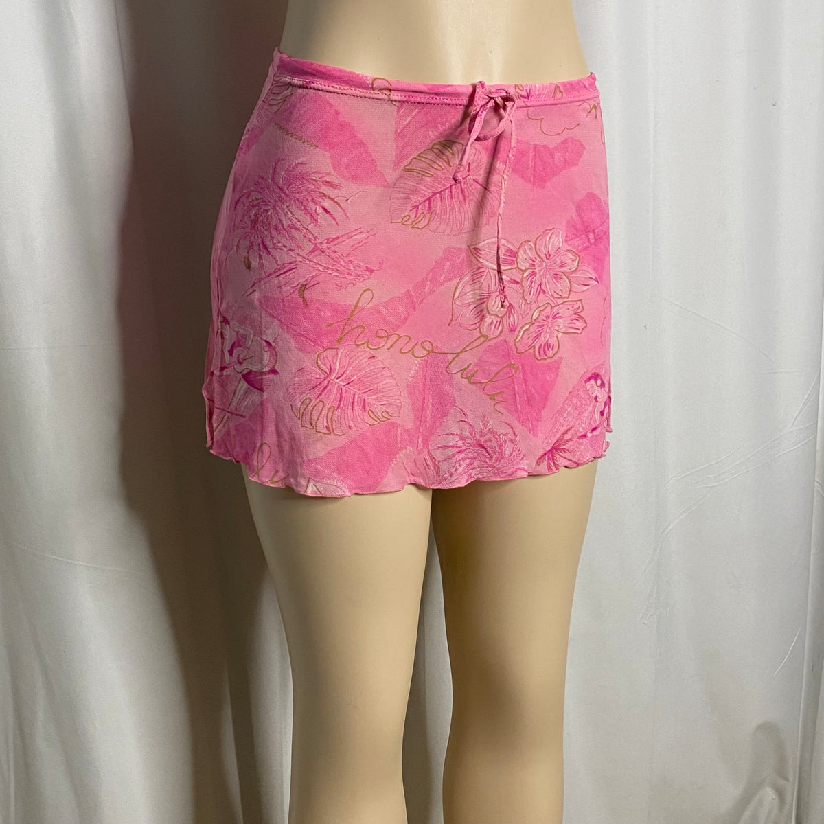 Vintage Y2K Pink Tropical Mesh Mini Skirt  Size XS/S