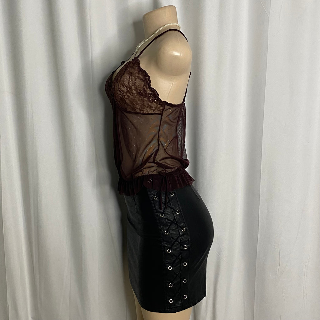 Vintage Burgundy Mesh & Lace Cami Size S