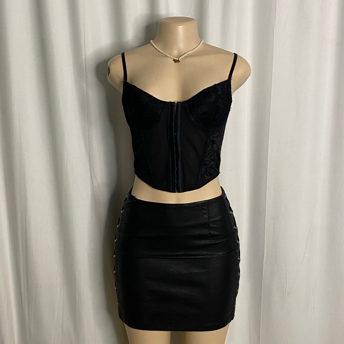 Midnight Black Mesh & Lace Corset Bustier Size M