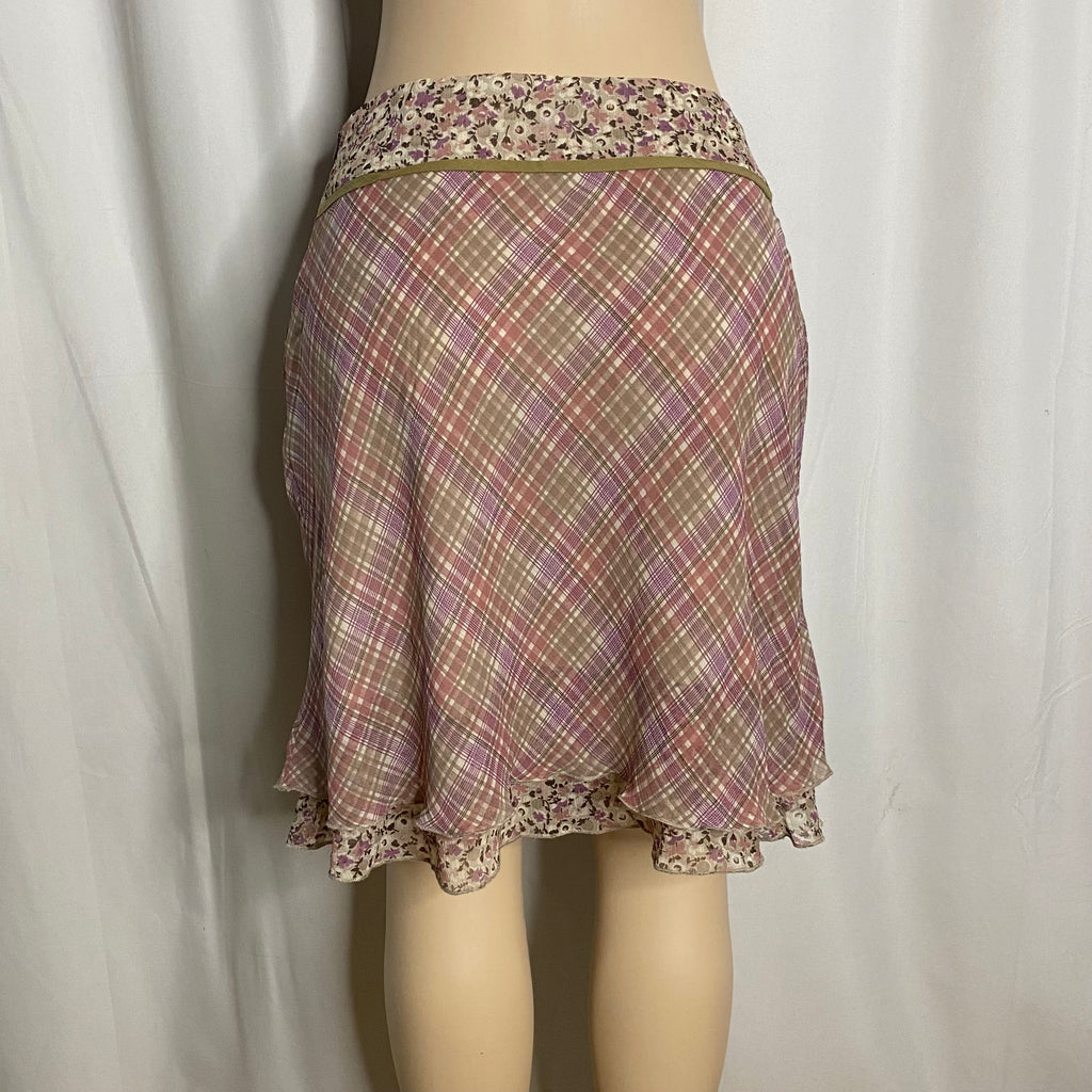 Vintage Y2K Mixed Plaid & Floral Print Midi Skirt  Size M